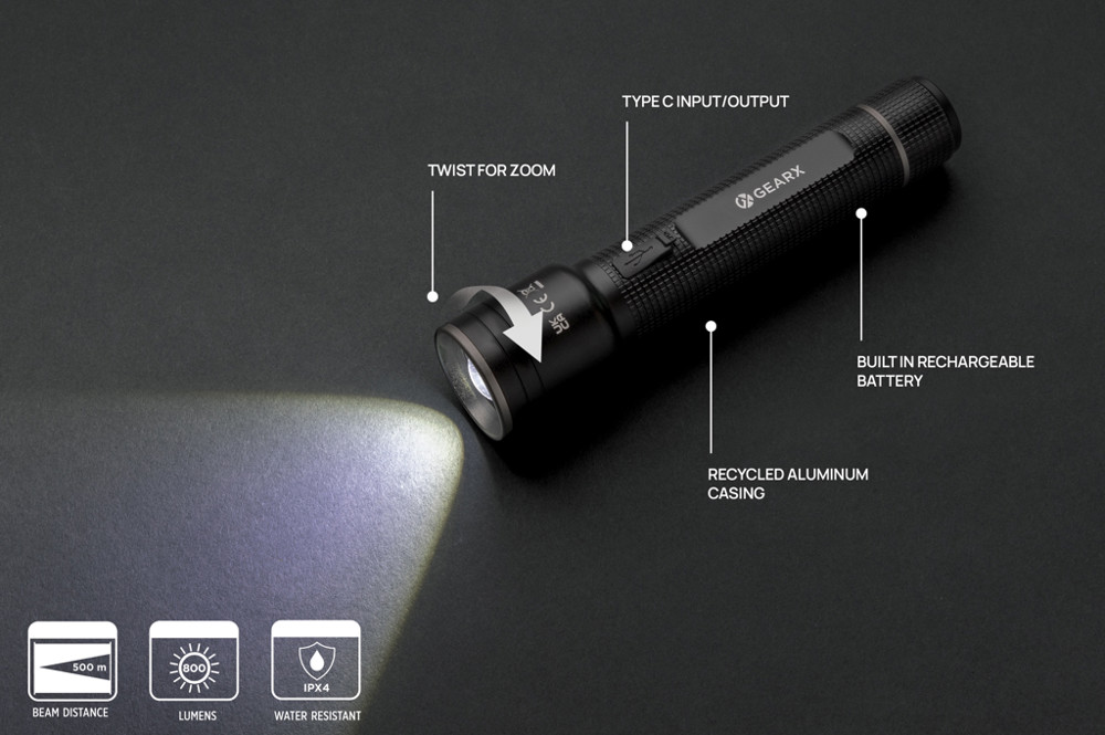Gear X RCS recycled aluminium USB-rechargeable torch large