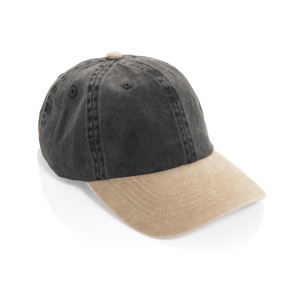 BEAU AWARE™ Washed 6 panel 270gsm cotton twill two tone cap - black (± PMS Black)