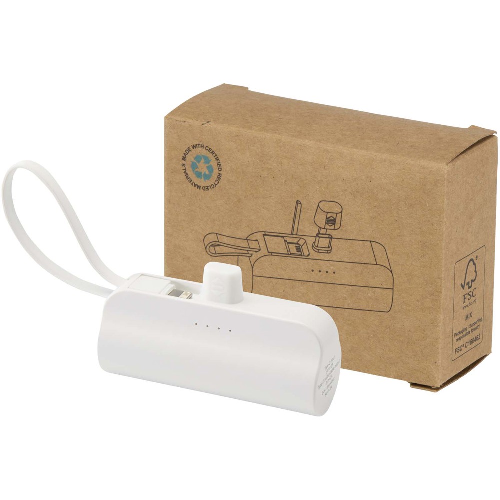 Alnair 5000 mAh 10W recycled plastic Type-C power bank with built-in flip stand and 2-in-1 cable