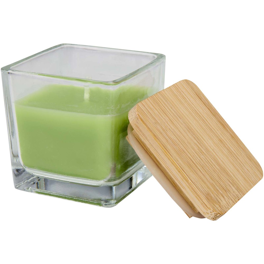 Ambra square glass candle with bamboo lid - Oasis Green