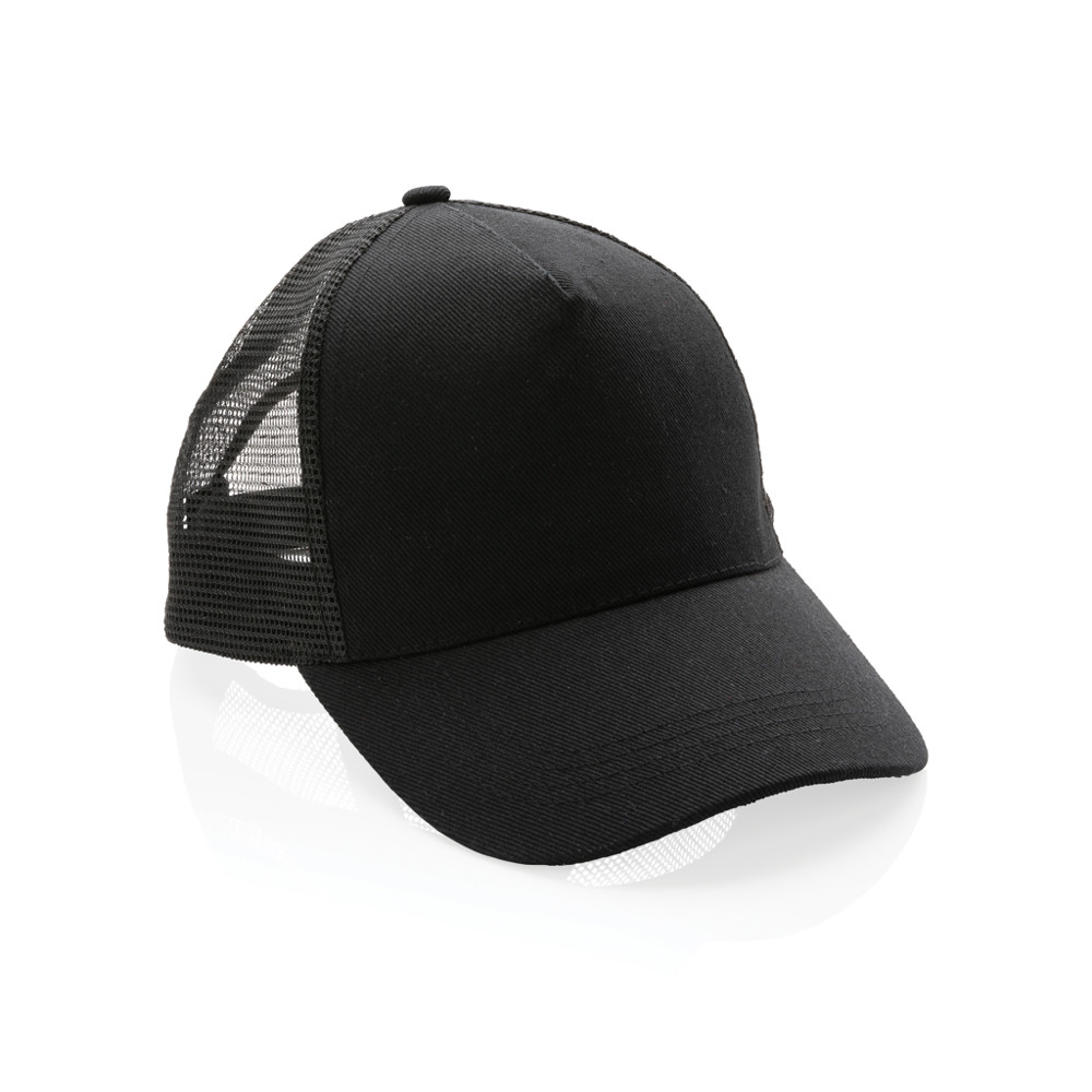 Impact AWARE™ Brushed rcotton 5 panel trucker cap 190gr - black (± PMS Black)