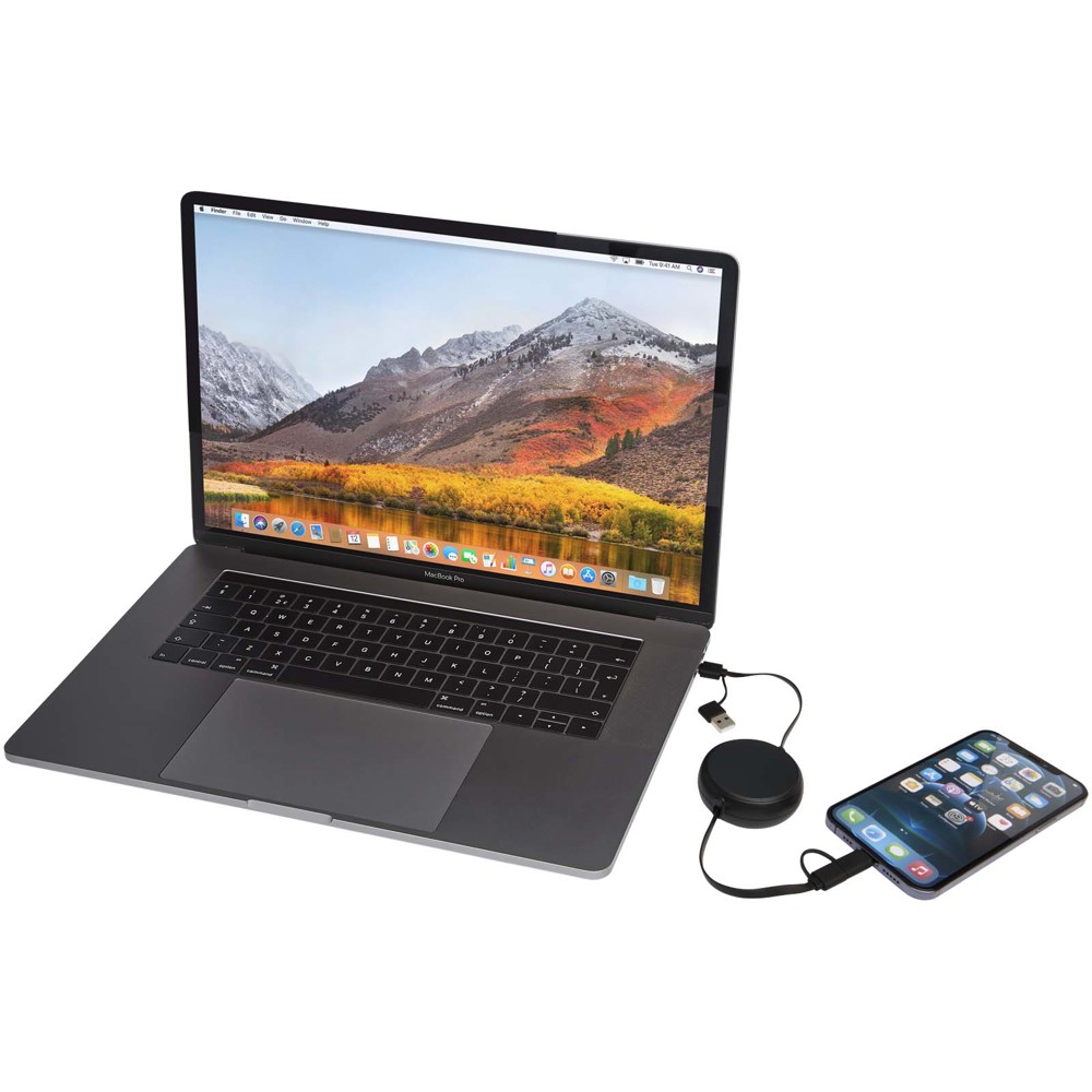 Alasia 5-in-1 100 cm recycled plastic and aluminium retractable data sync and 45W fast charge cable