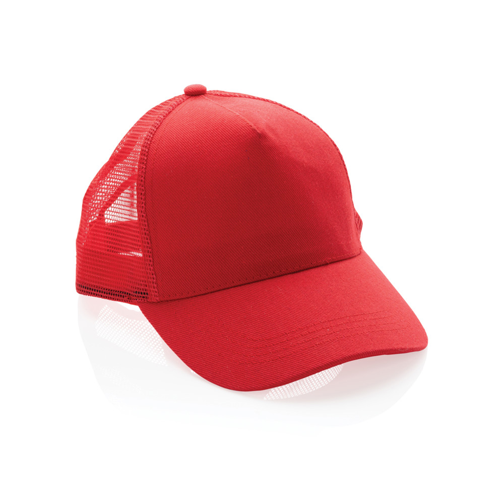 Impact AWARE™ Brushed rcotton 5 panel trucker cap 190gr - red (± PMS 186)