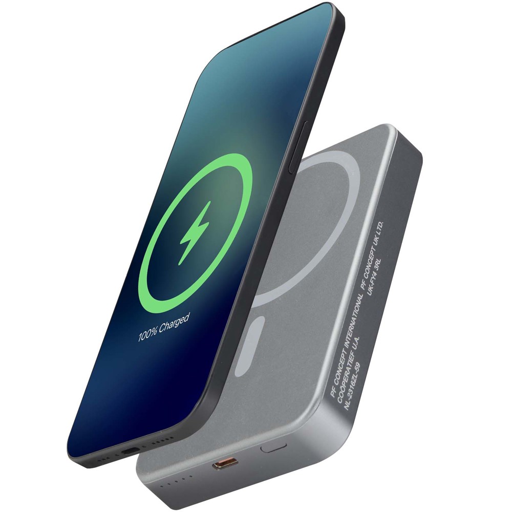 Avis 10.000 mAh RCS recycled aluminium magnetic power bank - Gun metal