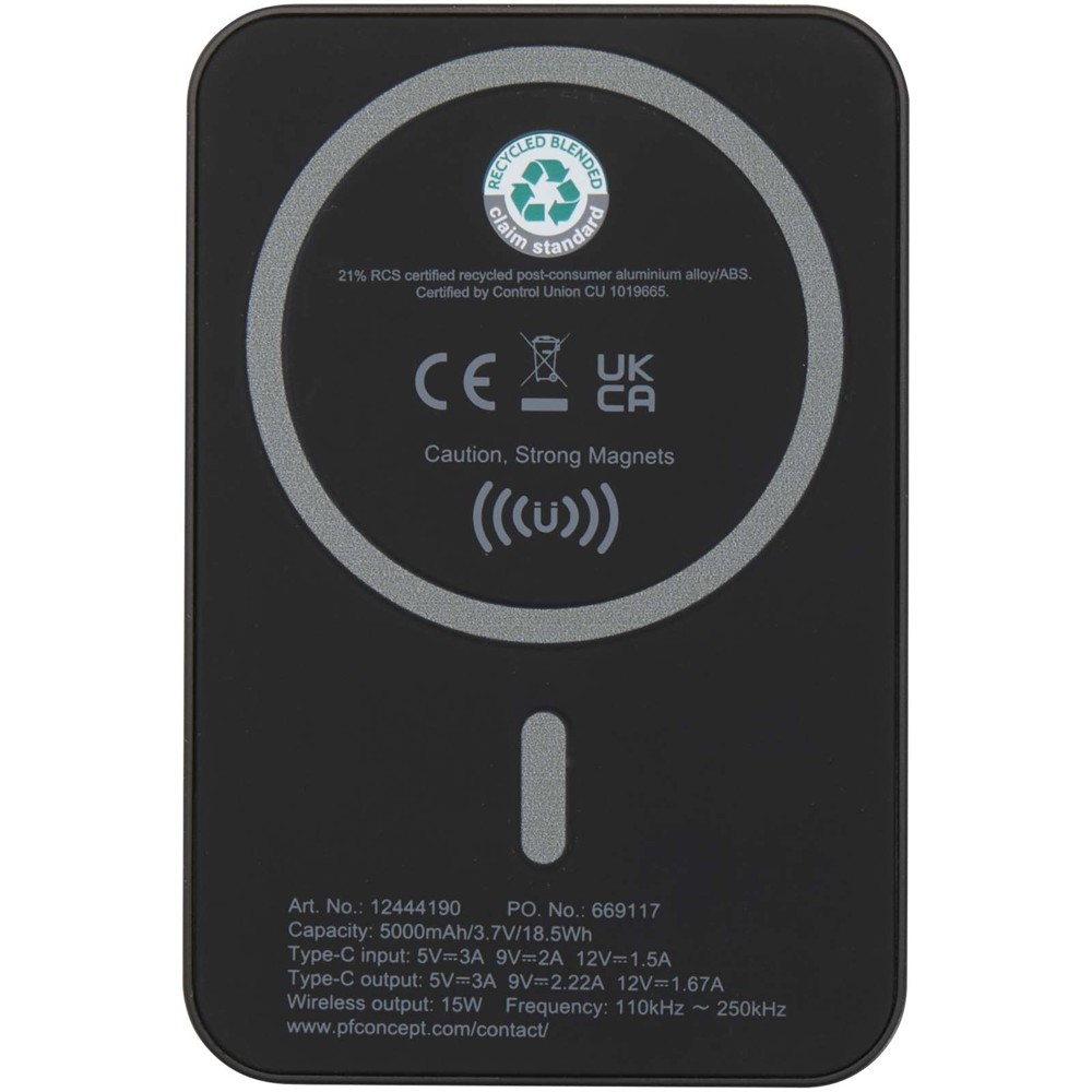 Acrab 5000 mAh 15W magnetic wireless power bank with 20W PD - made from recycled plastic