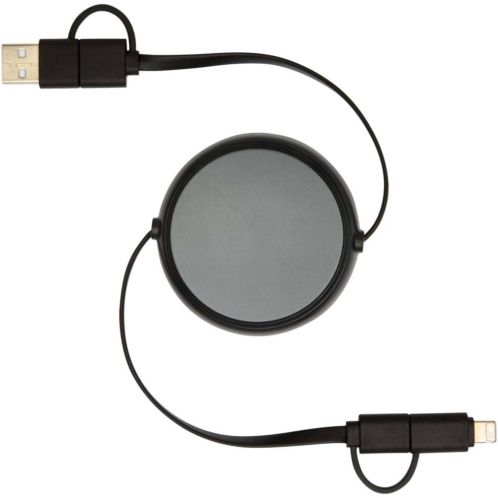 Alasia 5-in-1 100 cm recycled plastic and aluminium retractable data sync and 45W fast charge cable