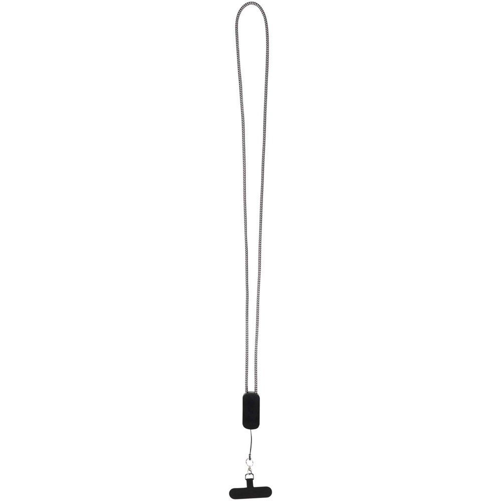 Anser recycled plastic smartphone lanyard with 27W 5-in-1 built-in cable - Black