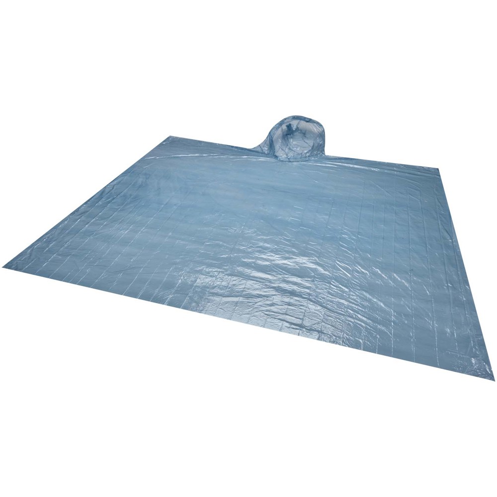 Fog poncho in round plastic container with carabiner