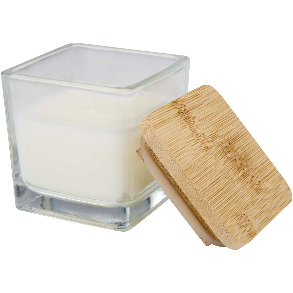 Ambra square glass candle with bamboo lid - White