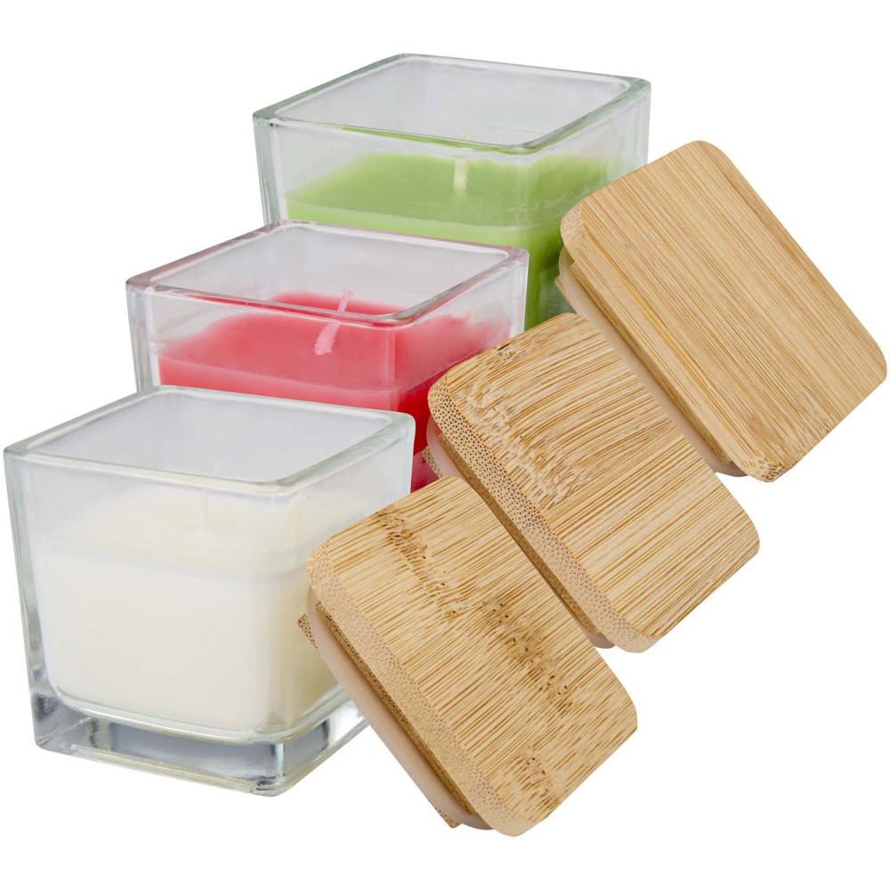 Ambra square glass candle with bamboo lid