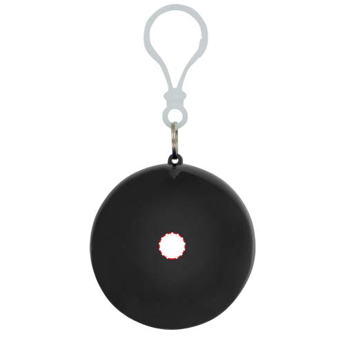 Fog poncho in round plastic container with carabiner
