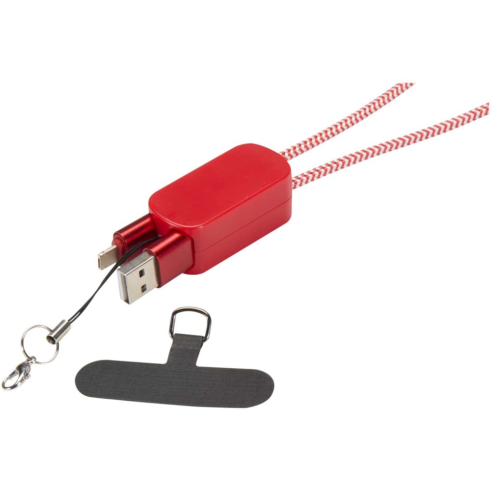 Anser recycled plastic smartphone lanyard with 27W 5-in-1 built-in cable