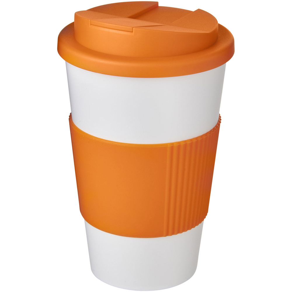 Americano® 350 ml tumbler with grip & spill-proof lid - White, Orange