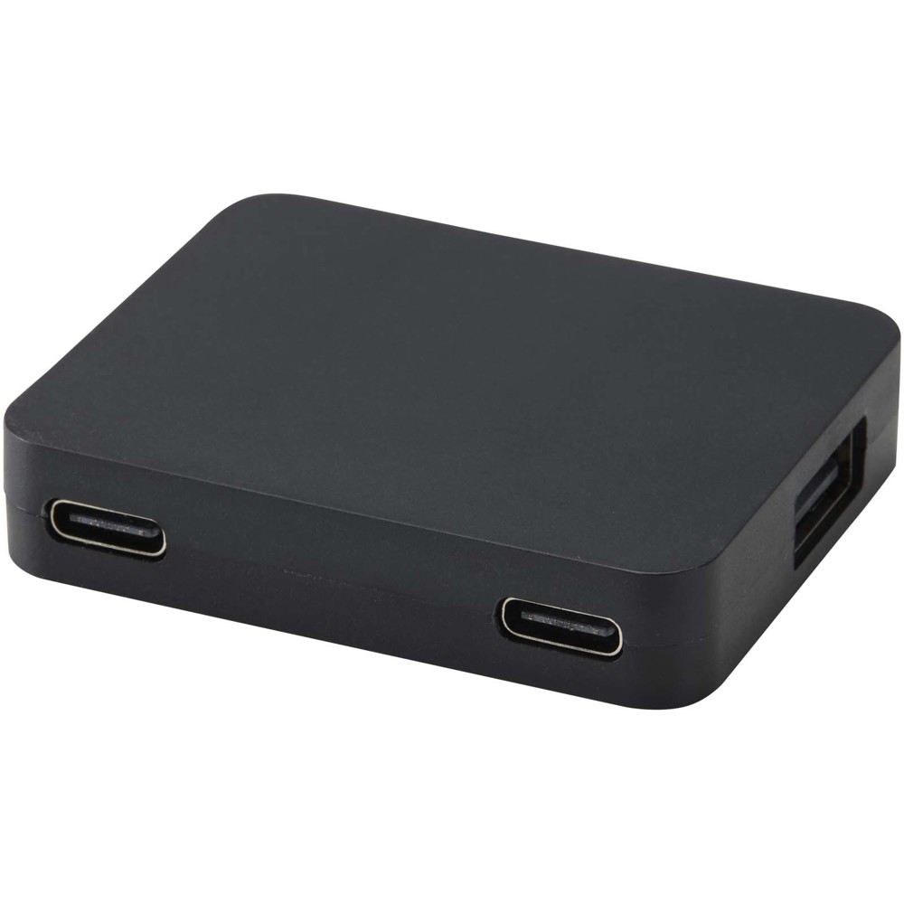 Gaia 4-port USB hub with USB-A and Type-C output and dual input - made from recycled plastic