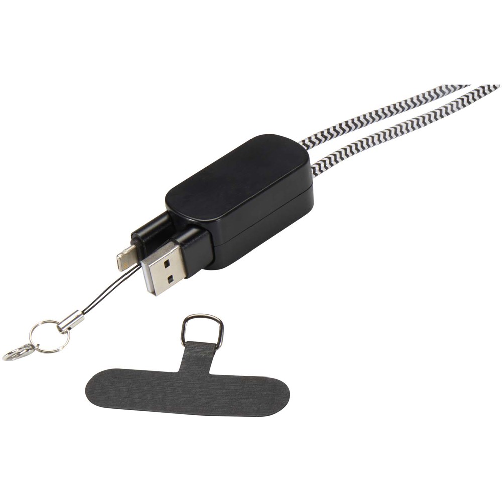 Anser recycled plastic smartphone lanyard with 27W 5-in-1 built-in cable