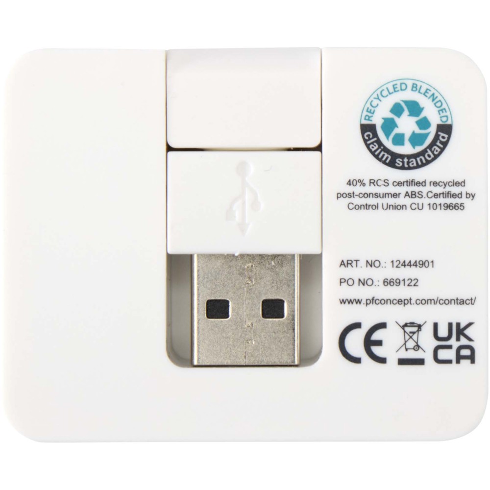 Gaia 4-port USB hub with USB-A and Type-C output and dual input - made from recycled plastic