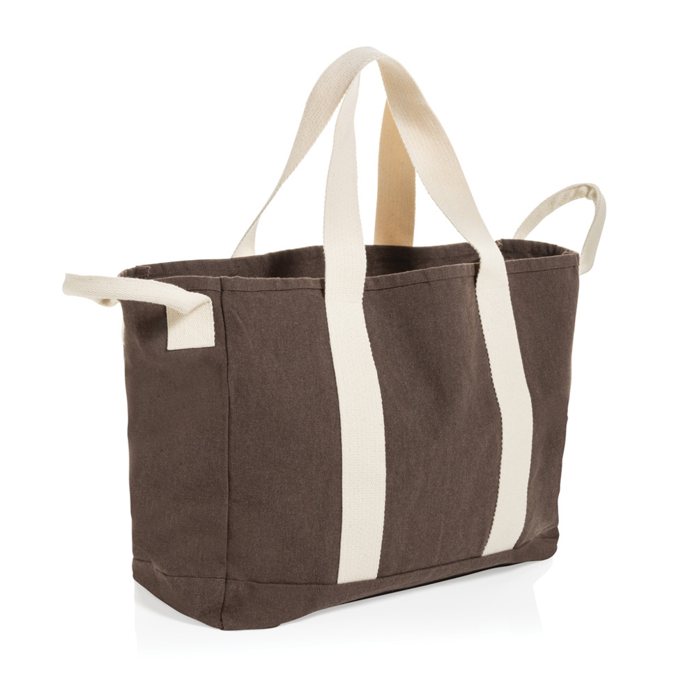 BEAU AWARE™ Beach bag 400gsm recycled canvas, with side hand - brown (± PMS 19-0912 TPG)
