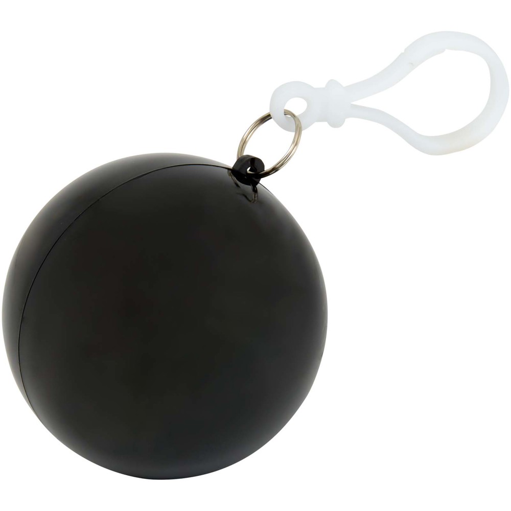 Fog poncho in round plastic container with carabiner