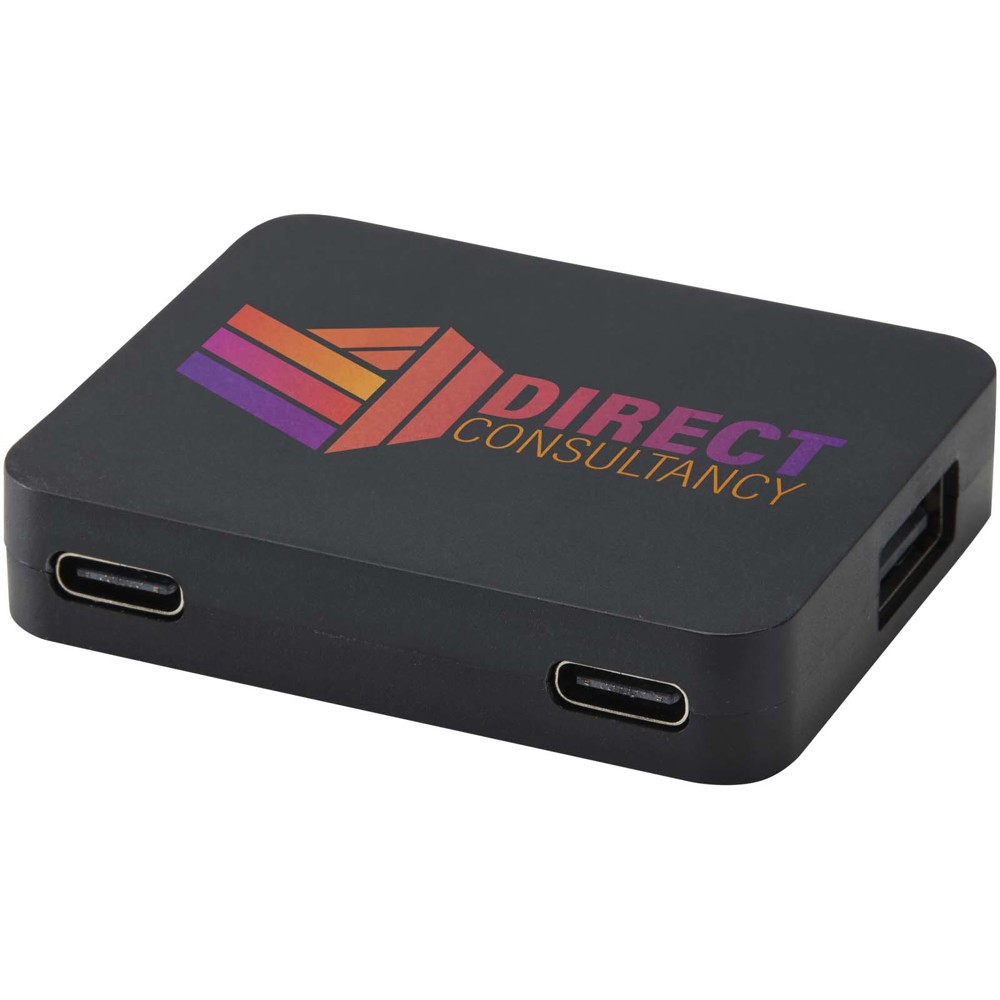 Gaia 4-port USB hub with USB-A and Type-C output and dual input - made from recycled plastic