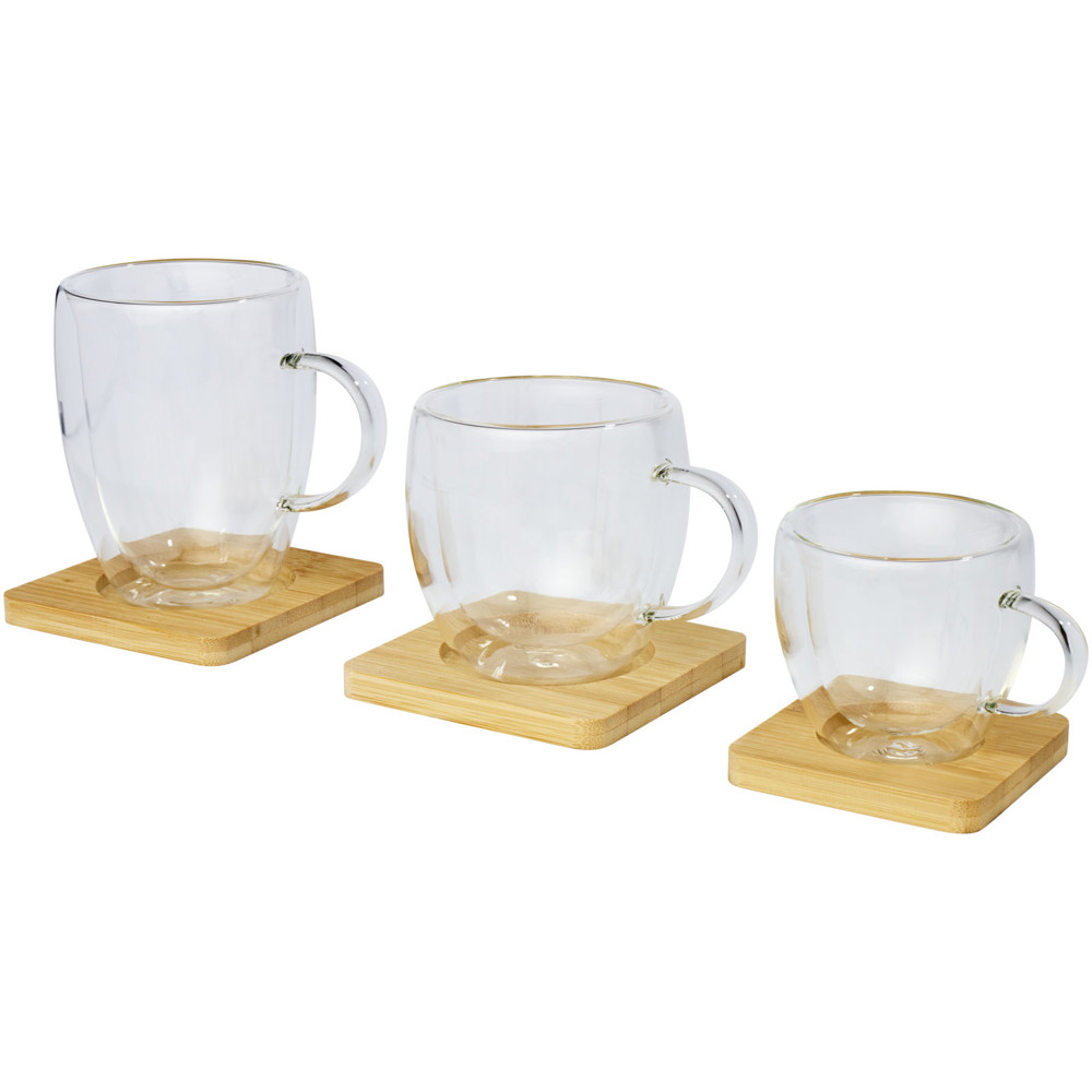 Manti 2-piece 100 ml double-wall glass cup with bamboo coaster 
