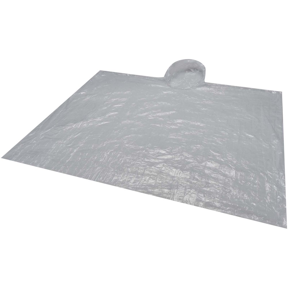 Fog poncho in round plastic container with carabiner
