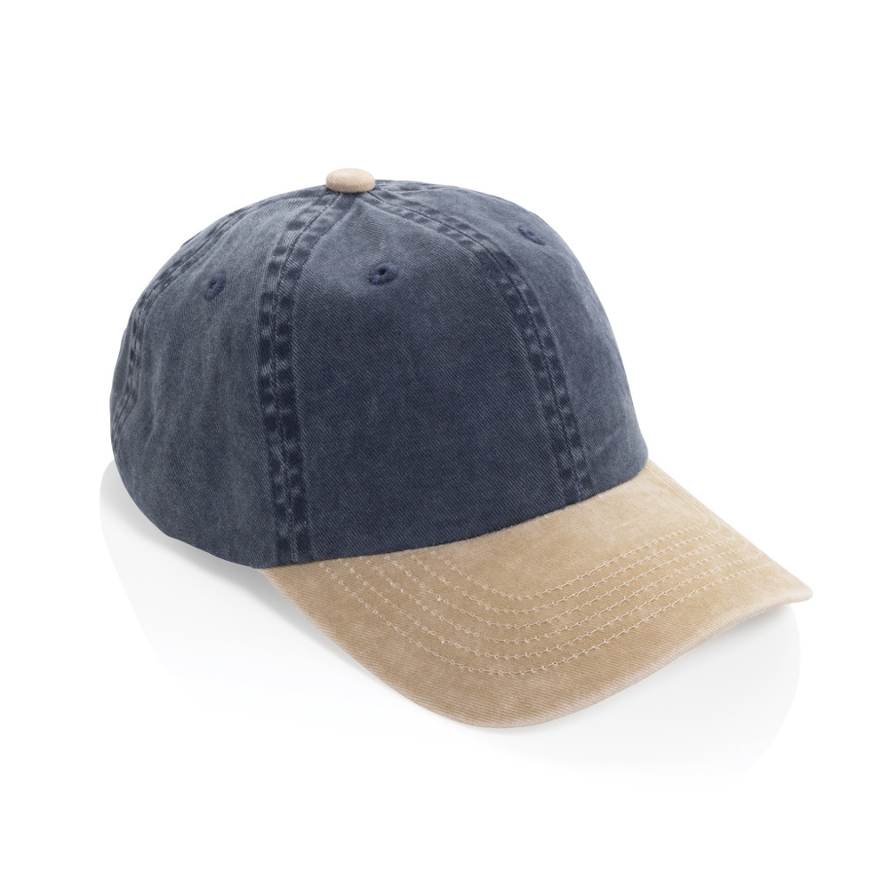 BEAU AWARE™ Washed 6 panel 270gsm cotton twill two tone cap - navy (± PMS navy)