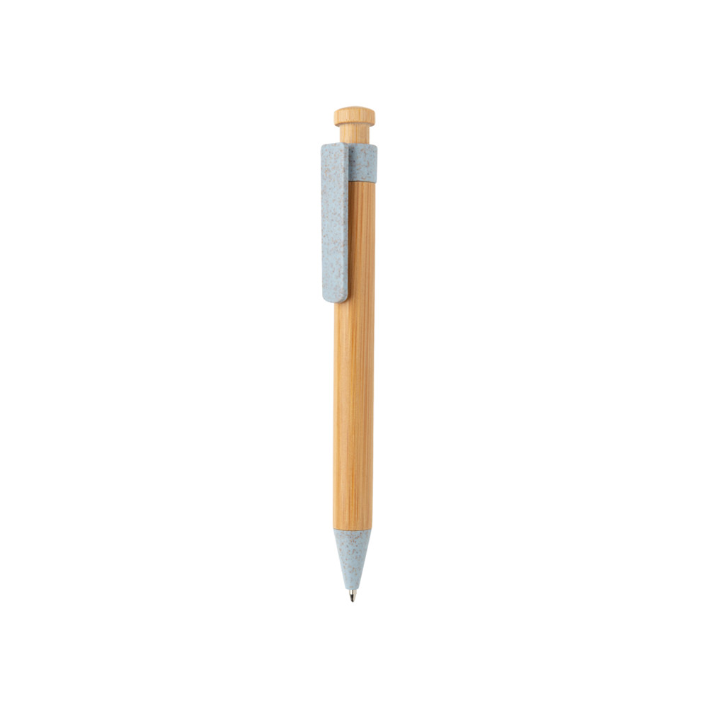 Bamboo pen with wheatstraw clip - blue (± PMS 2708)