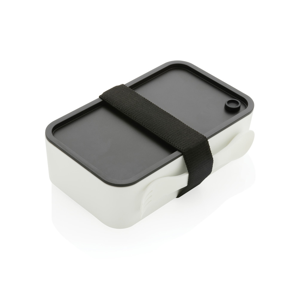 PP lunch box with spork - white (± PMS White)