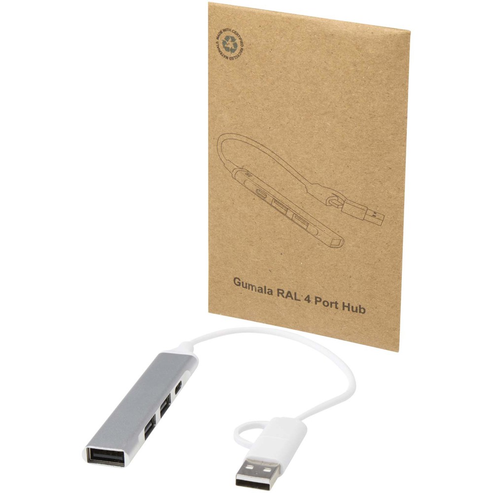 Alkaid 4-port recycled aluminium USB-A and Type-C hub with dual input