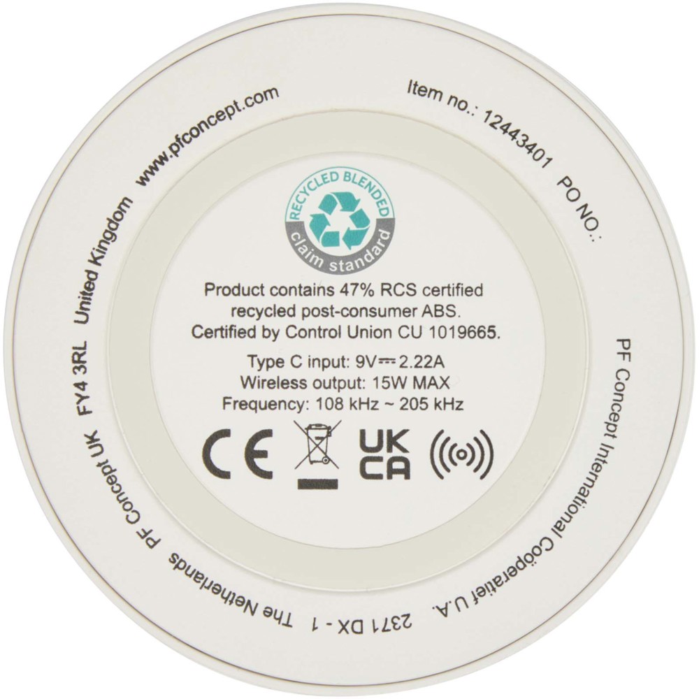 Freal 15W recycled plastic wireless charging pad