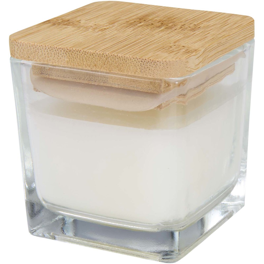 Ambra square glass candle with bamboo lid