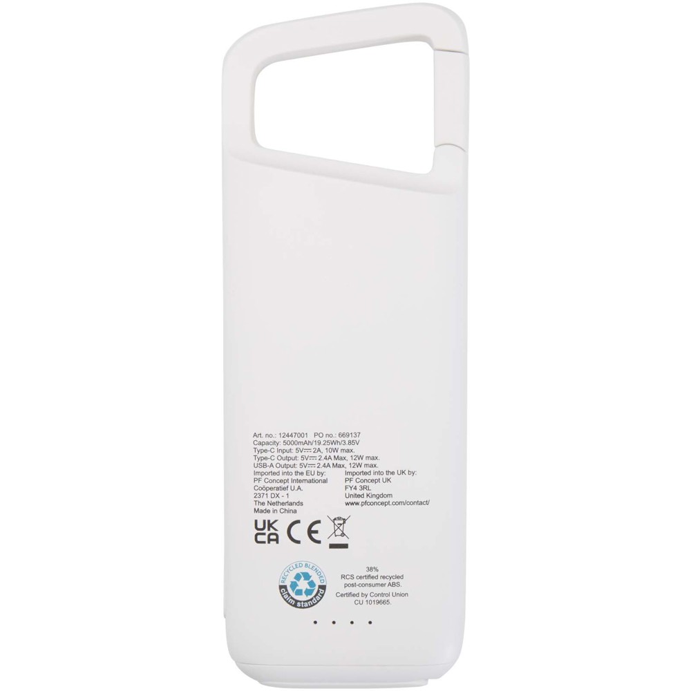 Alkes 5000 mAh 12W recycled plastic water resistant power bank with carabiner
