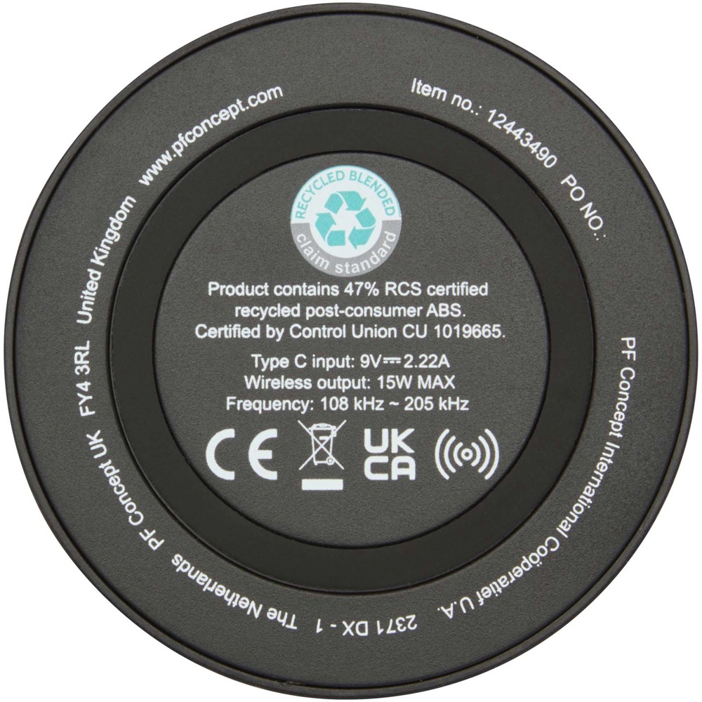 Freal 15W recycled plastic wireless charging pad