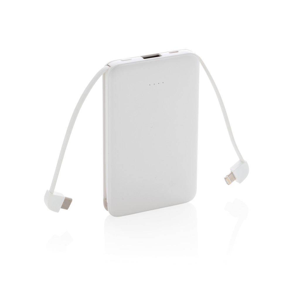 5.000 mAh Pocket Powerbank with integrated cables - white (± PMS White)