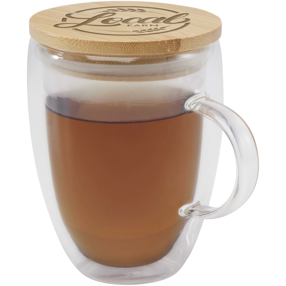Leona 350 ml glass cup with bamboo lid