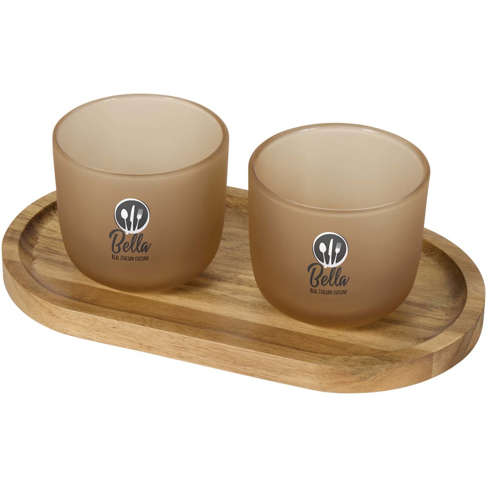Male wooden serving tray and glass cups with matt finish set