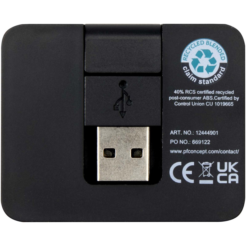 Gaia 4-port USB hub with USB-A and Type-C output and dual input - made from recycled plastic