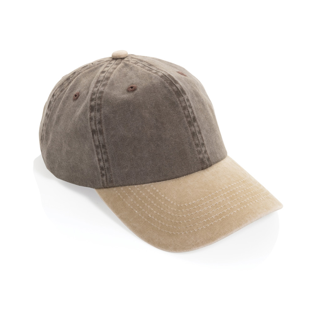 BEAU AWARE™ Washed 6 panel 270gsm cotton twill two tone cap - brown (± PMS brown)