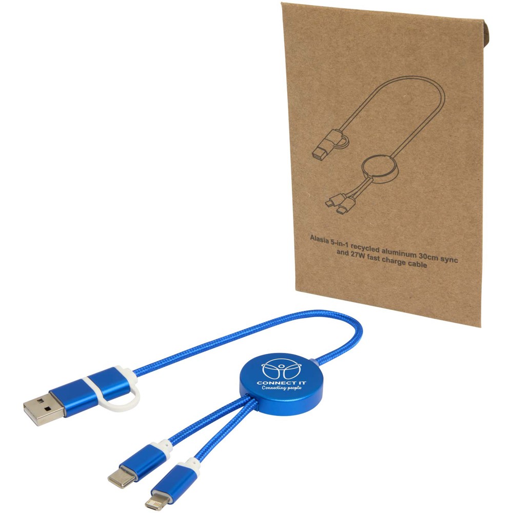 Alasia 5-in-1 recycled aluminium and plastic 30 cm data sync and 27W fast charge cable
