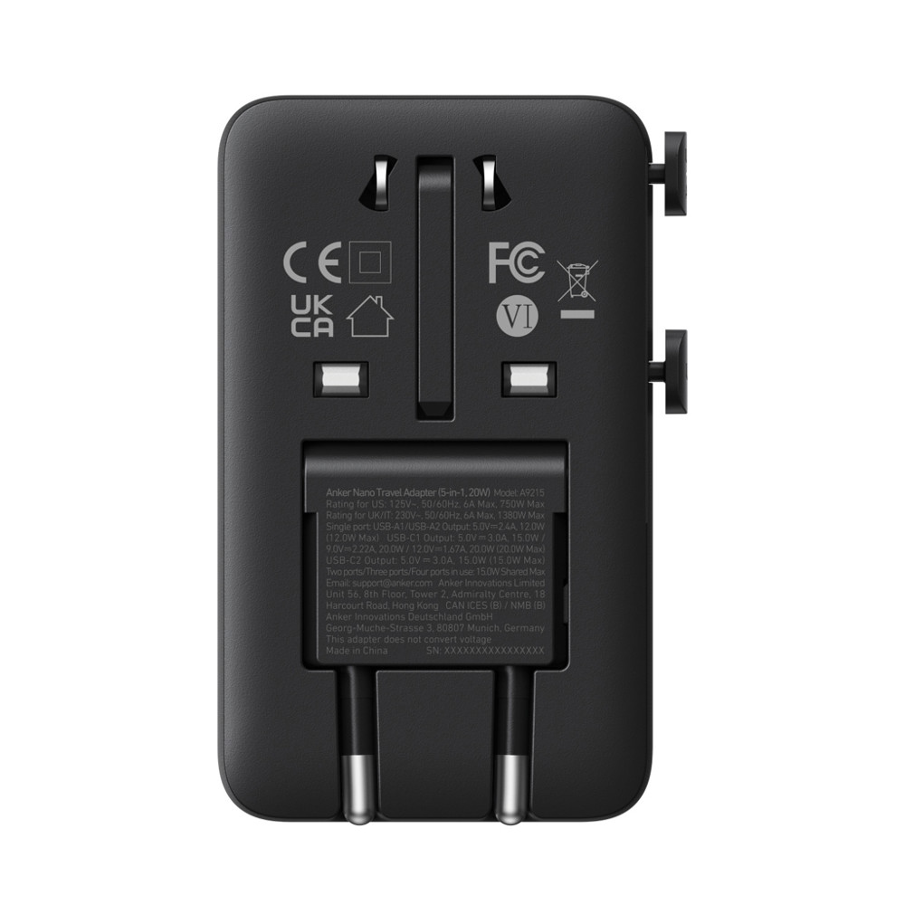 Anker Nano Travel Adapter (5-in-1, 20W)