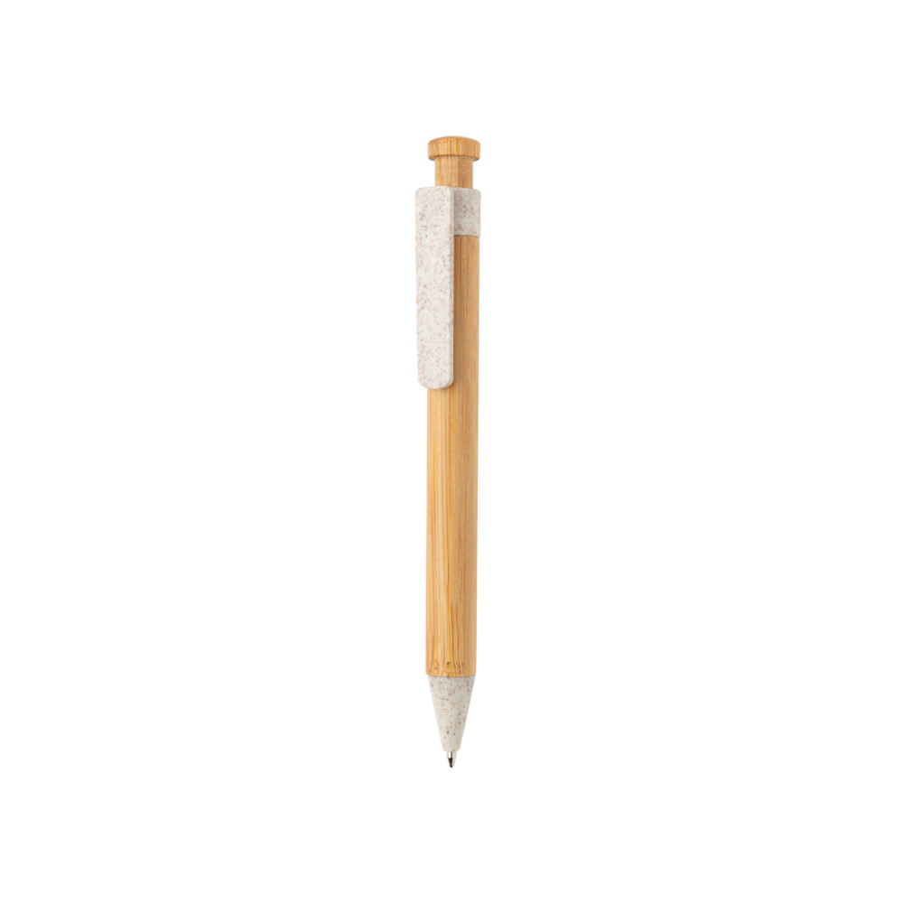 Bamboo pen with wheatstraw clip - white (± PMS White)