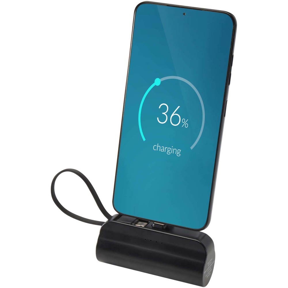 Alnair 5000 mAh 10W recycled plastic Type-C power bank with built-in flip stand and 2-in-1 cable