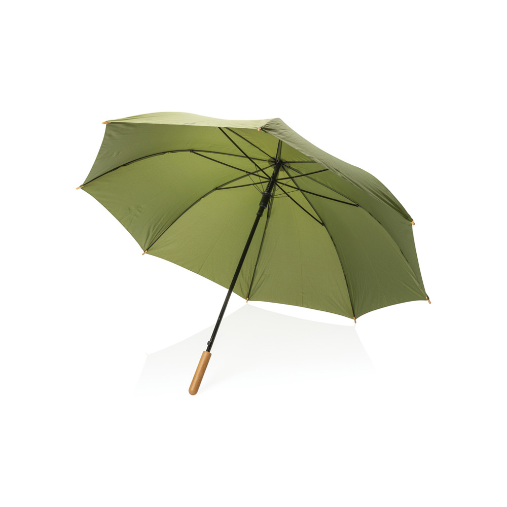 27" Impact AWARE™ RPET 190T auto open bamboo umbrella - green (± PMS 5753)