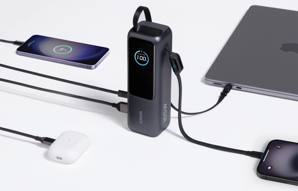 Anker Power Bank 25.000 mah 165W, Built-in retractable cable