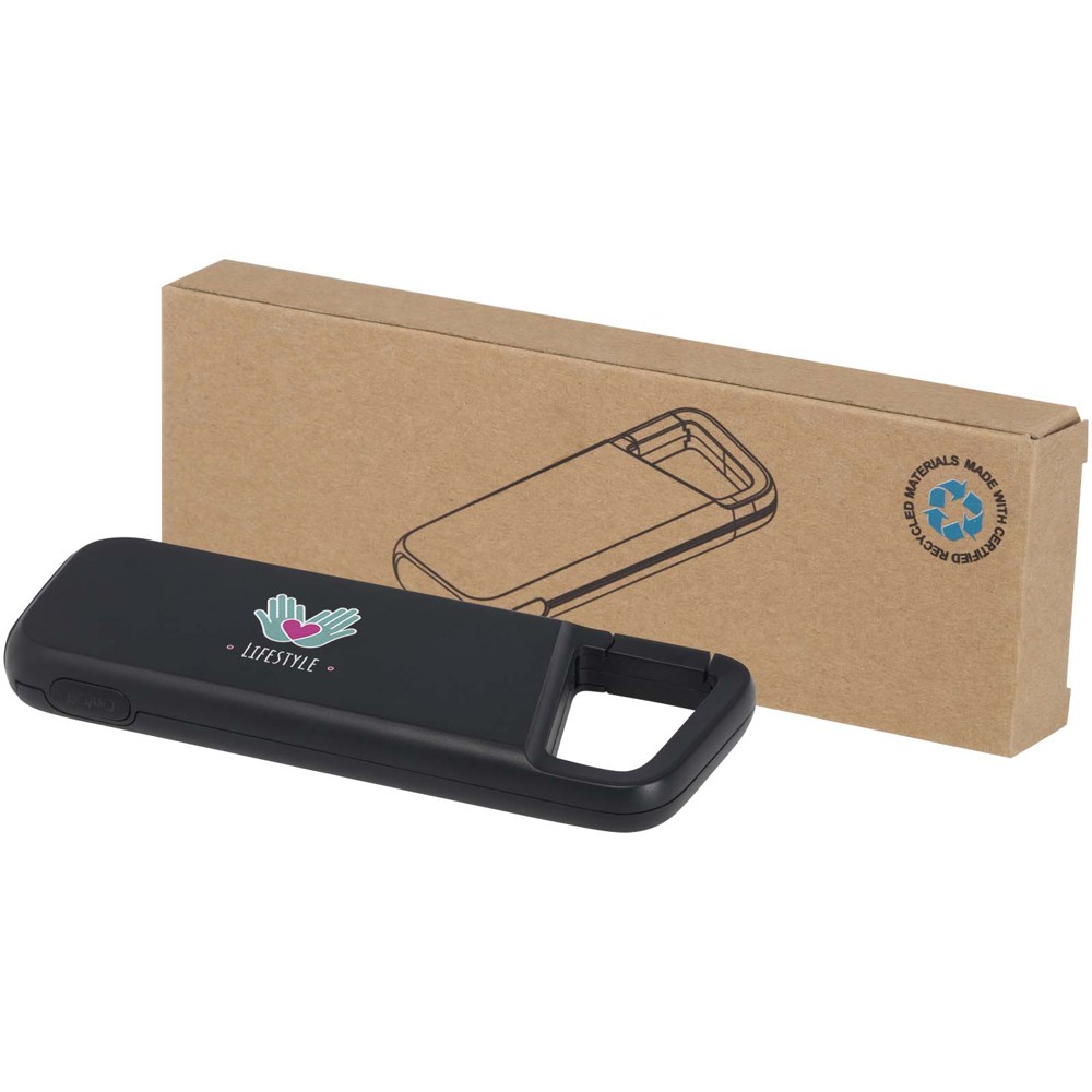 Alkes 5000 mAh 12W recycled plastic water resistant power bank with carabiner
