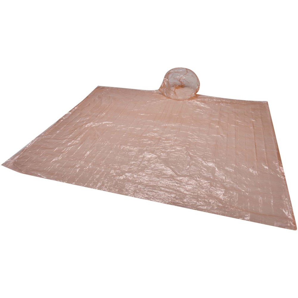 Fog poncho in round plastic container with carabiner