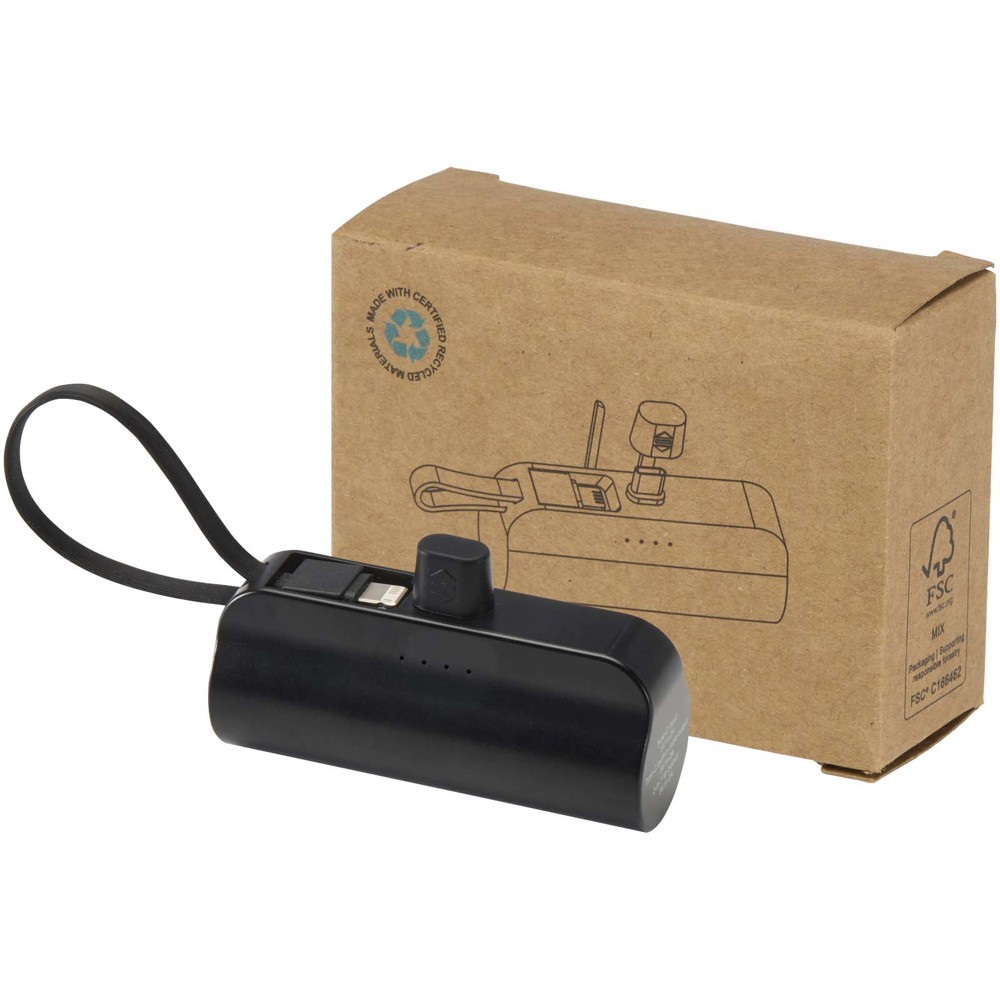 Alnair 5000 mAh 10W recycled plastic Type-C power bank with built-in flip stand and 2-in-1 cable