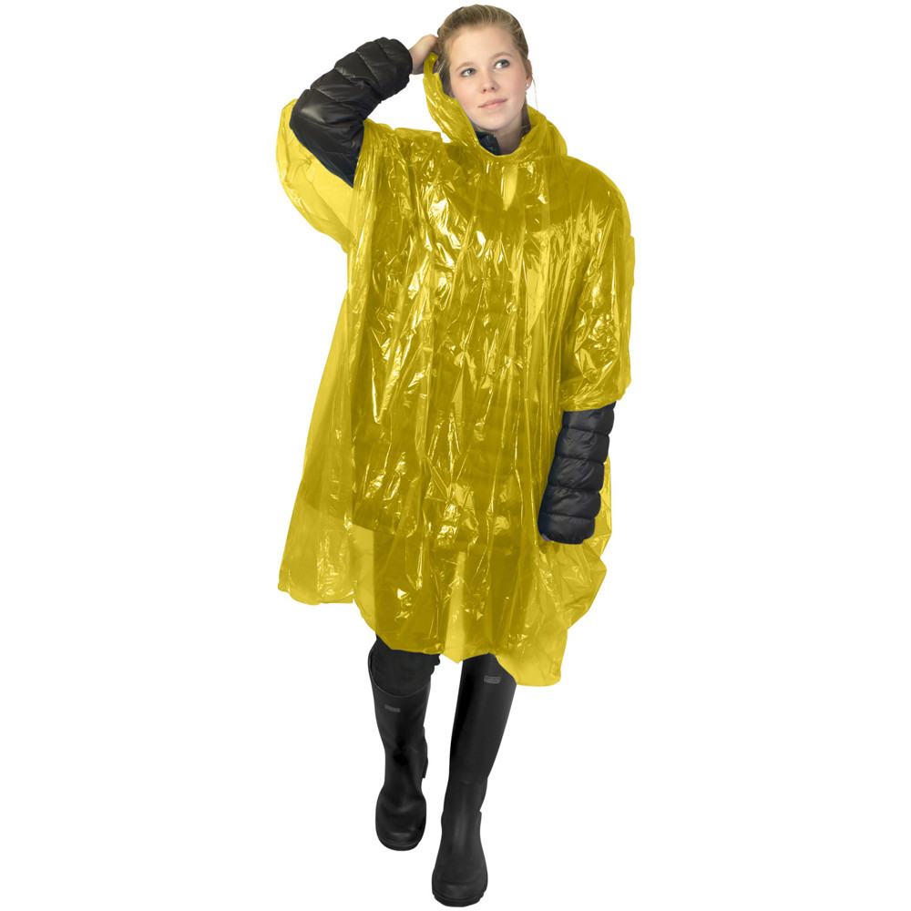 Mayan recycled plastic disposable rain poncho with storage pouch