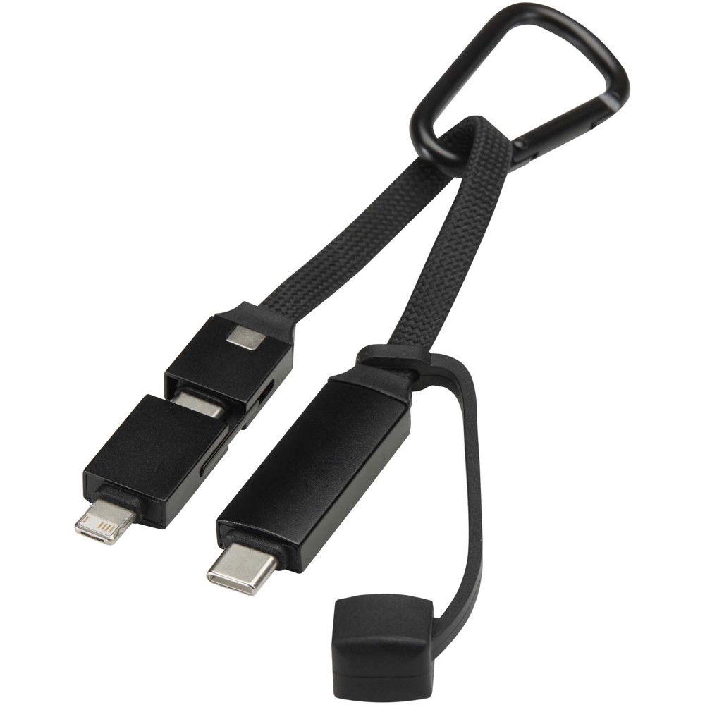 Algieba 65W 3-in-1 recycled aluminium charging cable with carabiner