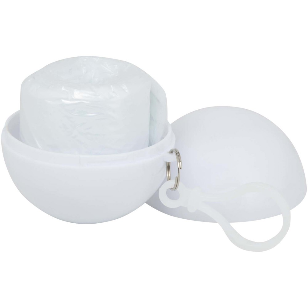 Fog poncho in round plastic container with carabiner - White